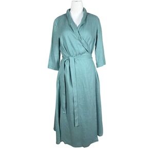 Linen Handmade Studio Wrap Dress Womens Medium Seafoam Green Lithuanian Linen